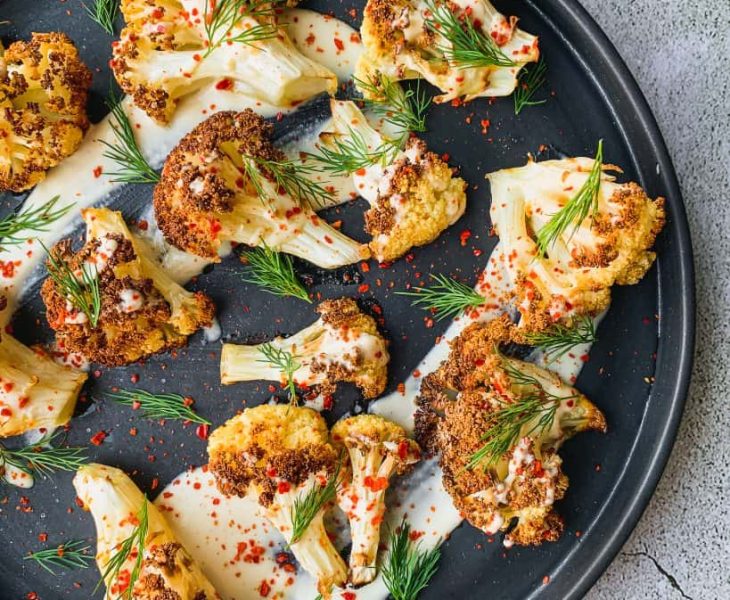 Air fried cauliflower with tahini sauce