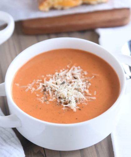 Easy low carb creamy instant pot tomato basil soup with fresh tomatoes