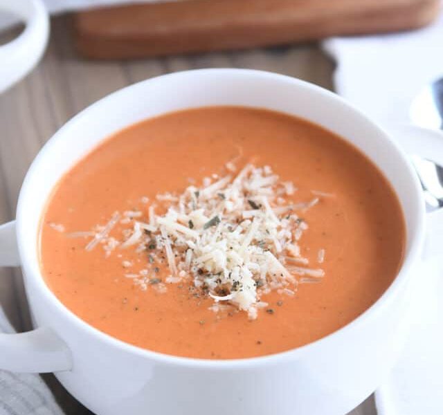 Easy low carb creamy instant pot tomato basil soup with fresh tomatoes