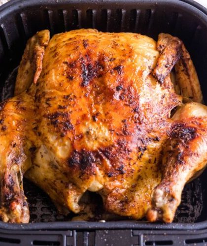 Easy 60 minutes crispy air fryer rotisserie style chicken