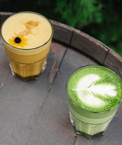 Mango matcha latte